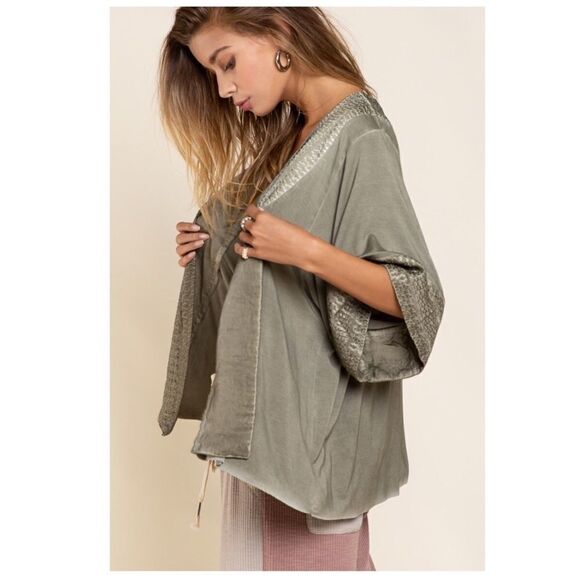 BOHO Embroidered Kimono in Olive - Picture 7 of 16